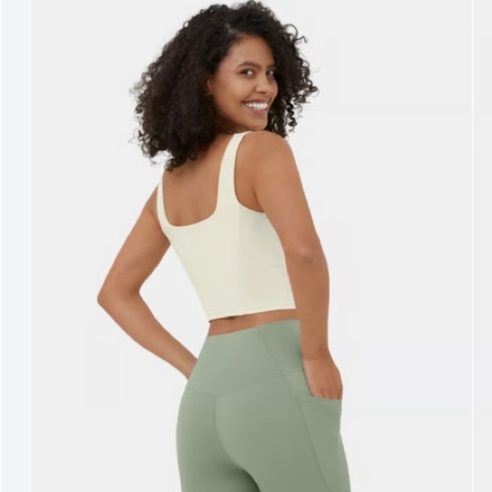Halara Square Neck Backless Cropped Yoga Tank Top Sports Bra Small Seedpearl New - Picture 3 of 7